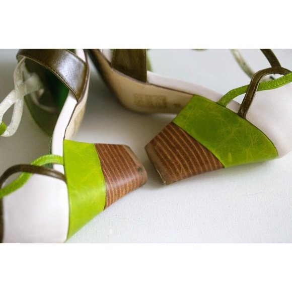 Shellys London Cute Retro Style Strappy Green White Block Heels 38 - Picture 7 of 9